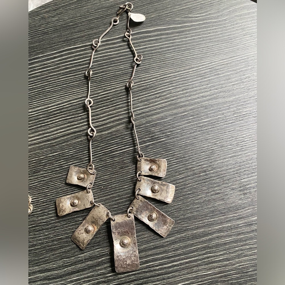 Silver-Tone Statement Pendant Necklace - Rustic Metal